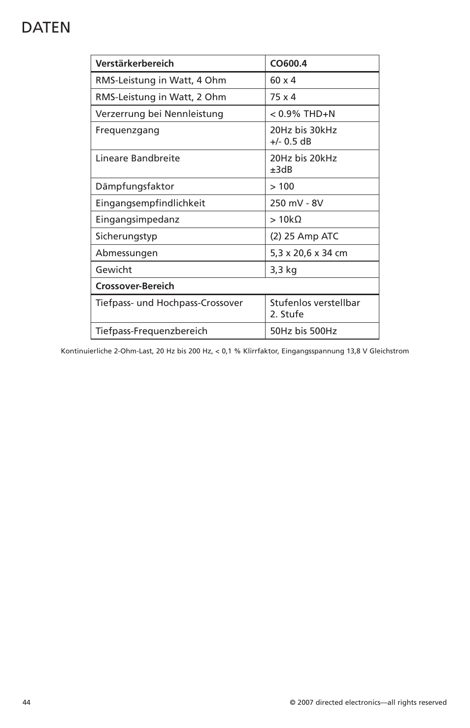 Daten | Orion CobaltTM G42110 User Manual | Page 45 / 66