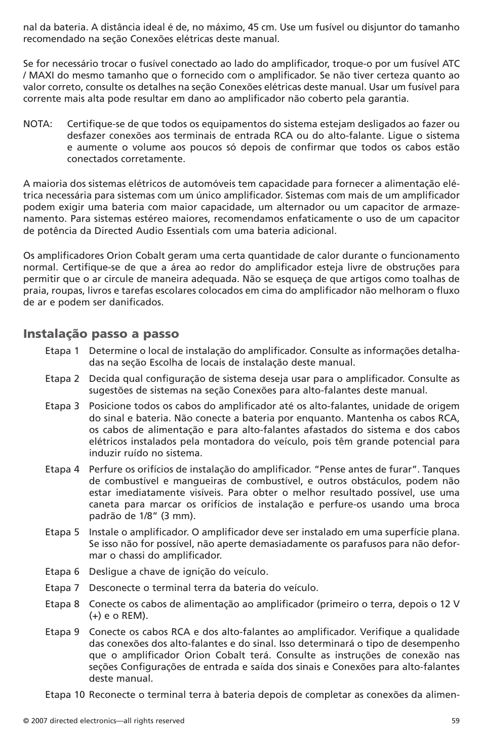 Instalação passo a passo | Orion CobaltTM G42110 User Manual | Page 60 / 66
