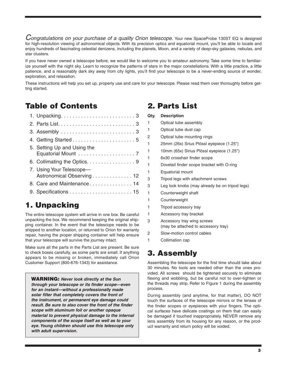 Orion SPACEPROBE 130ST EQ User Manual | Page 3 / 16