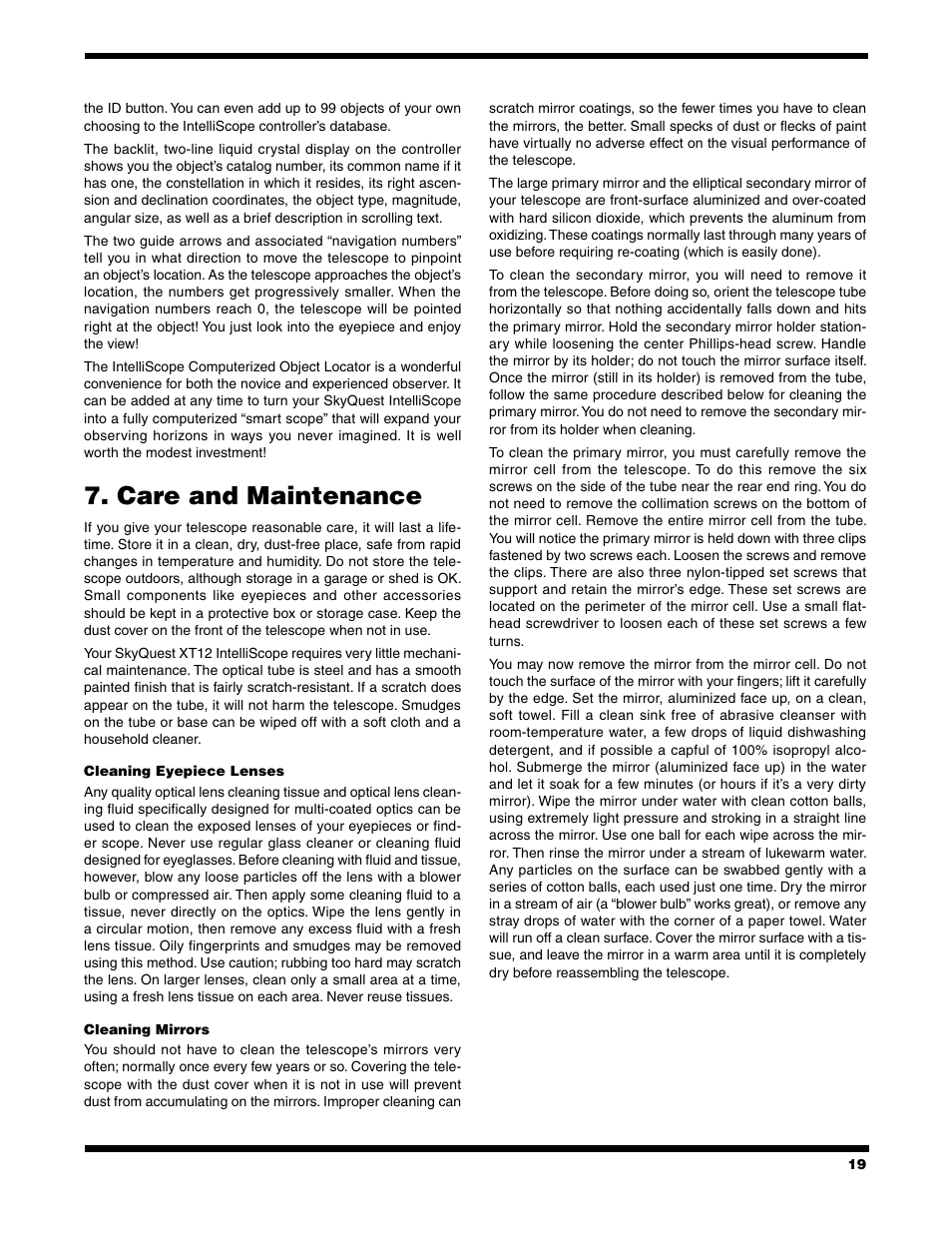 Care and maintenance | Orion XT12 User Manual | Page 19 / 20