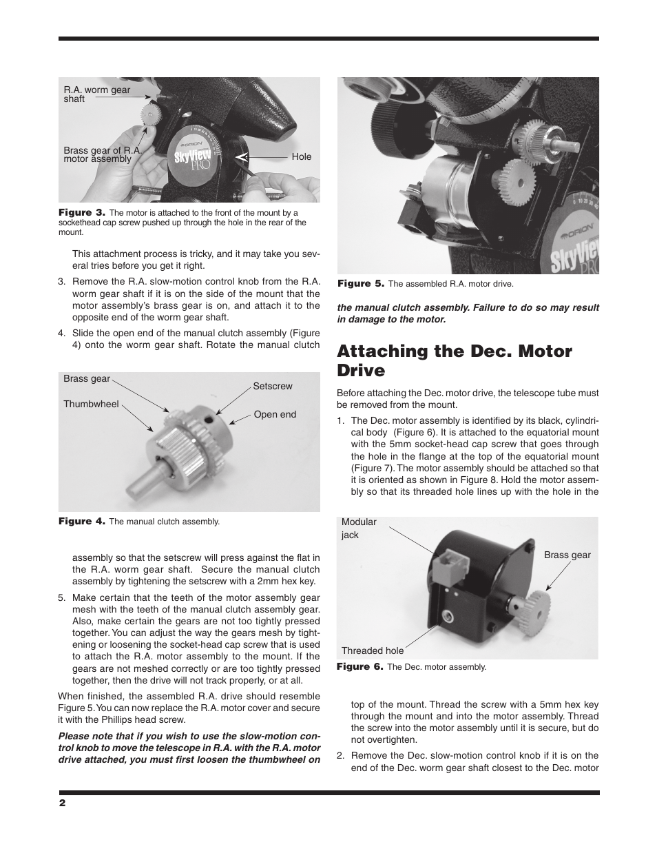 Attaching the dec. motor drive | Orion 7832 User Manual | Page 2 / 4