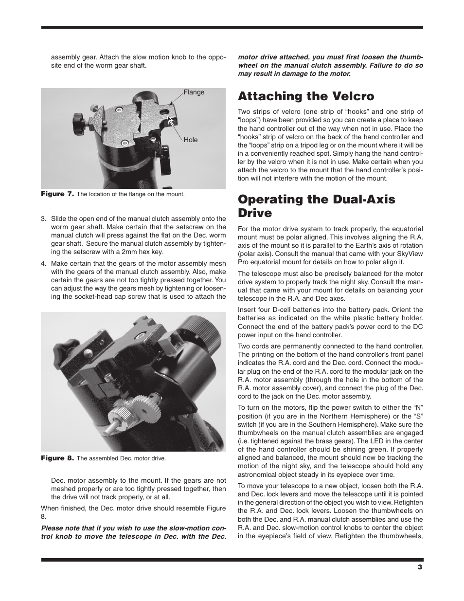 Attaching the velcro, Operating the dual-axis drive | Orion 7832 User Manual | Page 3 / 4