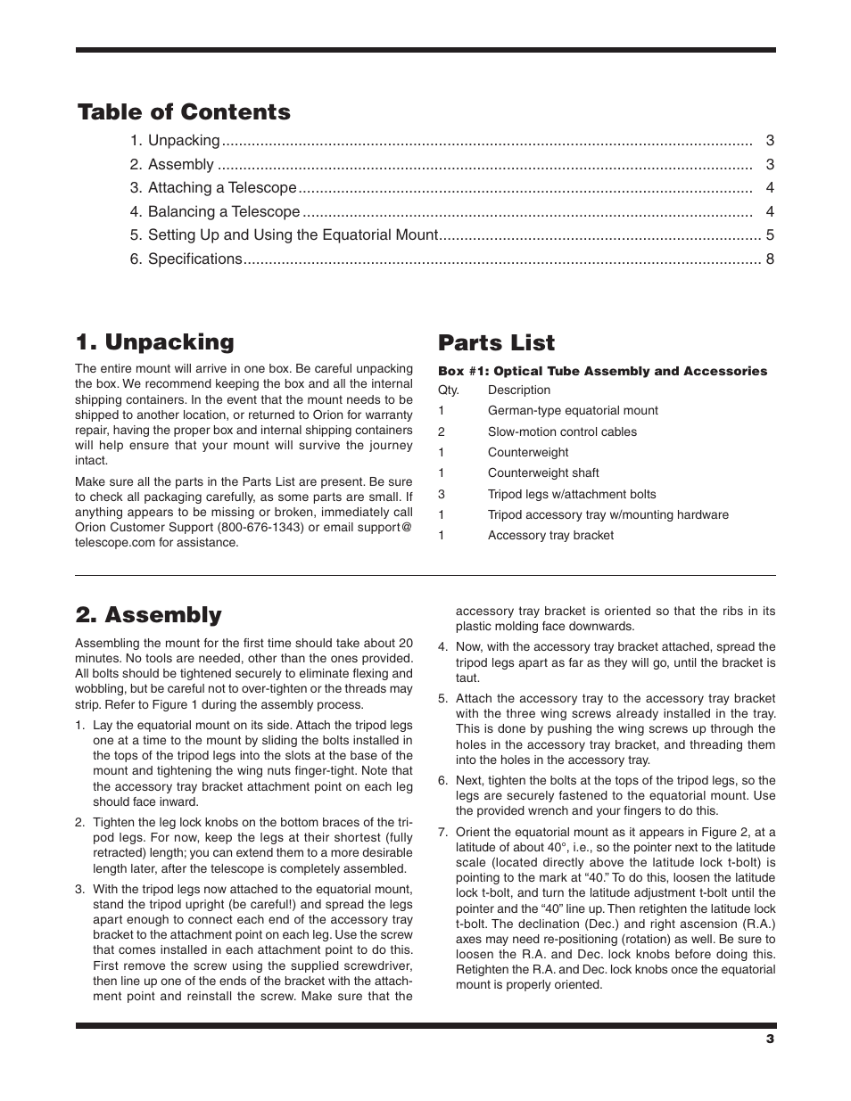 Orion EQ-2 EQUATORIAL MOUNT 9828 User Manual | Page 3 / 8