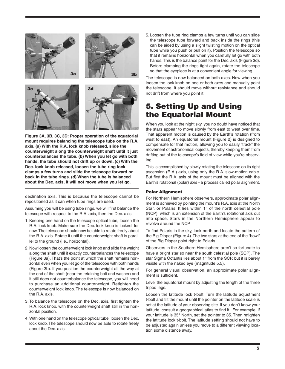 Setting up and using the equatorial mount | Orion EQ-2 EQUATORIAL MOUNT 9828 User Manual | Page 5 / 8