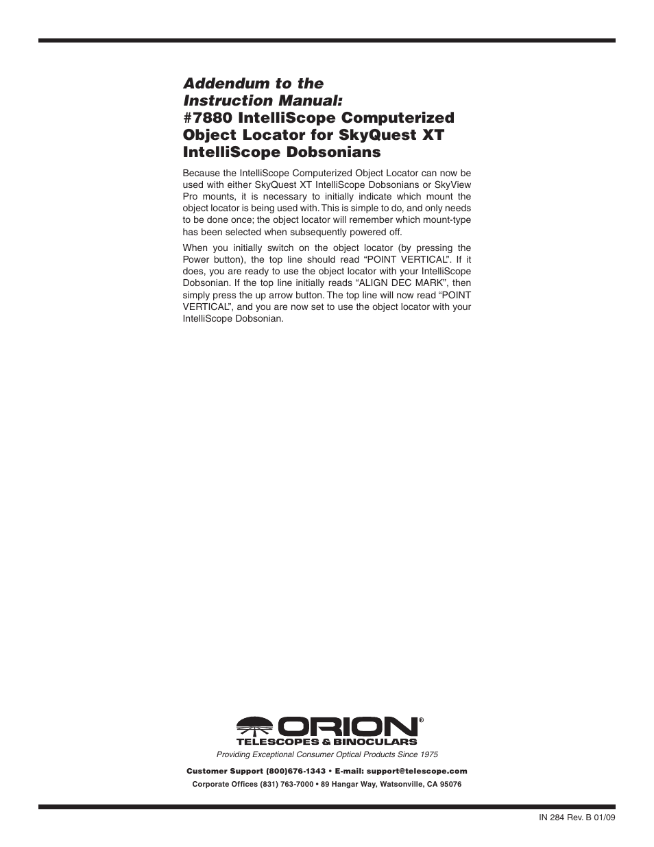 Orion INTELLISCOPE 7880 User Manual | 1 page