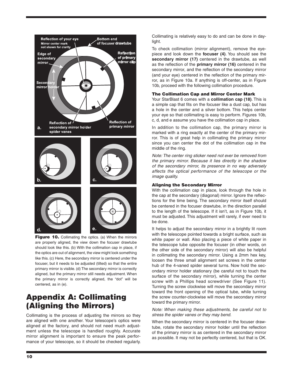 Appendix a: collimating (aligning the mirrors) | Orion STARBLAST 6 9964 User Manual | Page 10 / 12