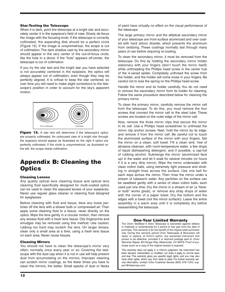 Appendix b: cleaning the optics | Orion STARBLAST 6 9964 User Manual | Page 12 / 12