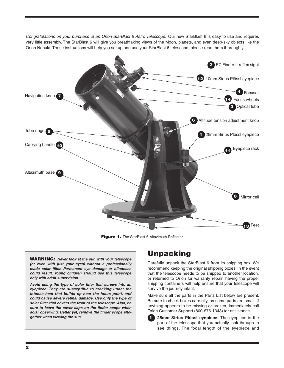 Unpacking | Orion STARBLAST 6 9964 User Manual | Page 2 / 12