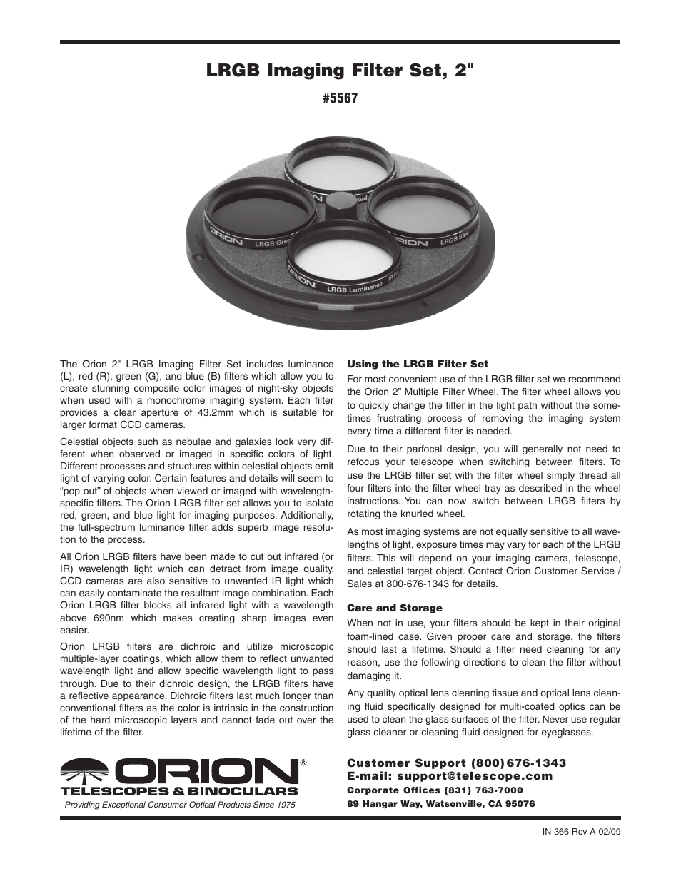 Orion 5567 User Manual | 2 pages