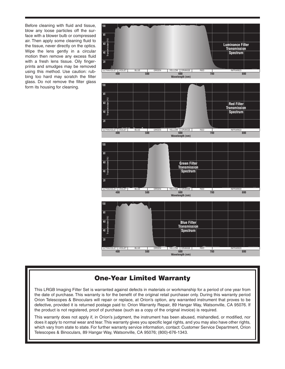 One-year limited warranty | Orion 5567 User Manual | Page 2 / 2