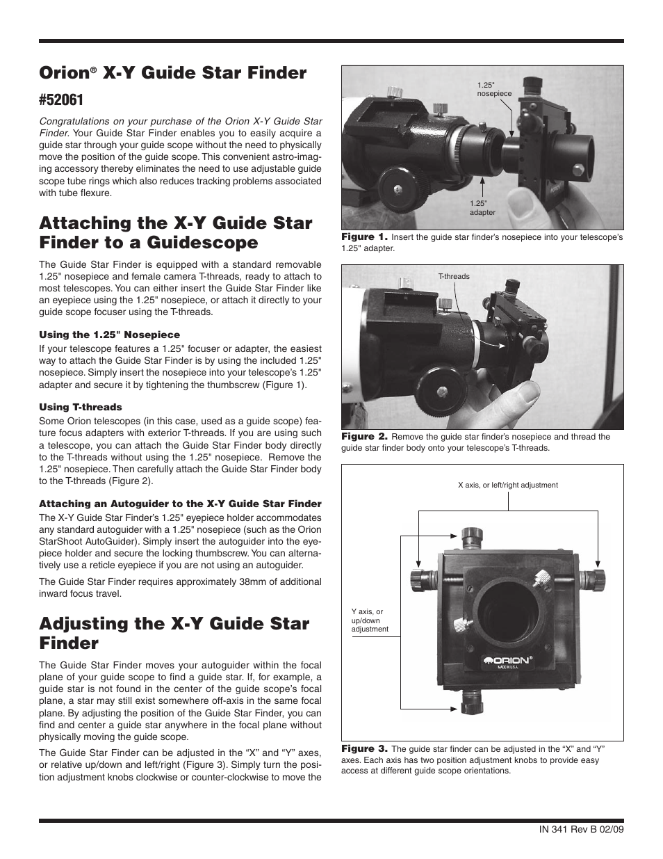 Orion X-Y GUIDE STAR FINDER #52061 User Manual | 2 pages