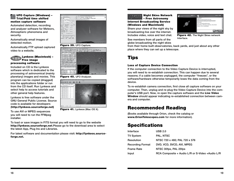 Tips, Recommended reading, Specifications | Orion 52181 User Manual | Page 10 / 11