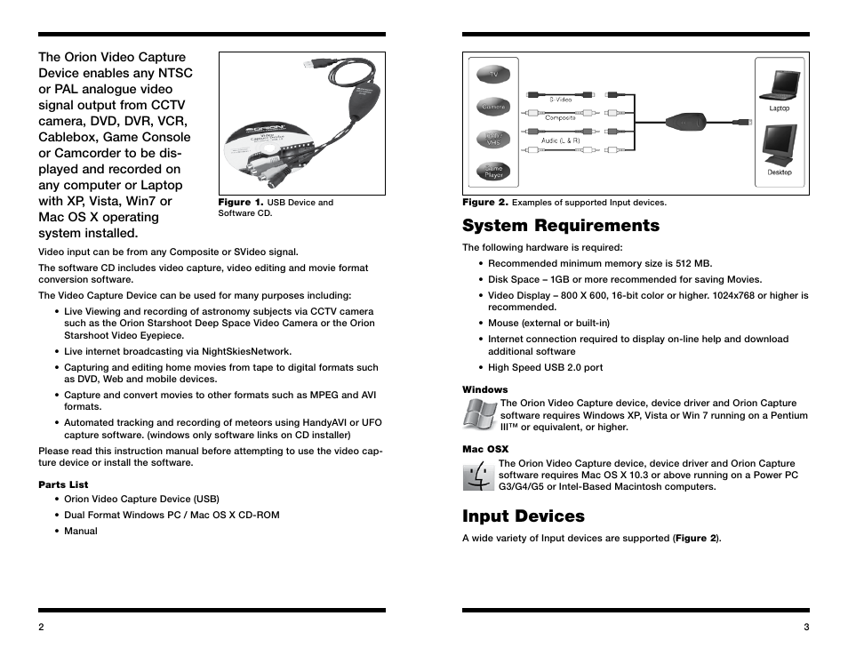System requirements, Input devices | Orion 52181 User Manual | Page 2 / 11