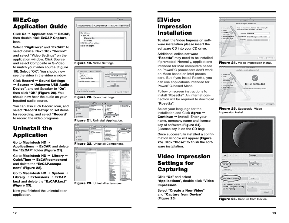 Ezcap application guide, Uninstall the application, Video impression installation | Video impression settings for capturing | Orion 52181 User Manual | Page 7 / 11
