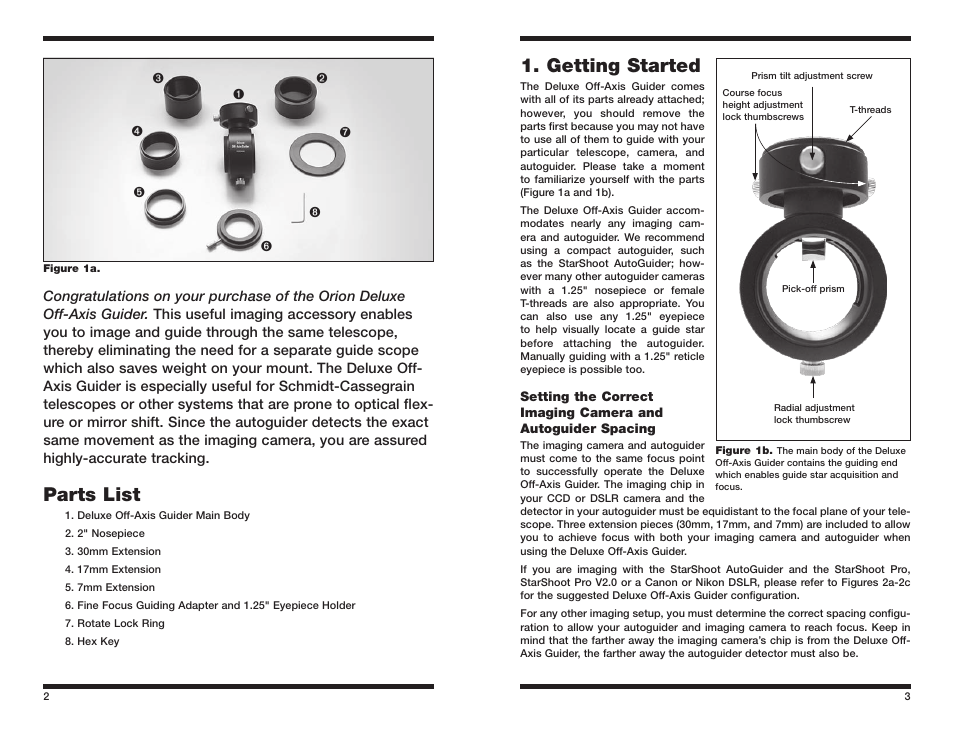 Parts list, Getting started | Orion 5521 User Manual | Page 2 / 6