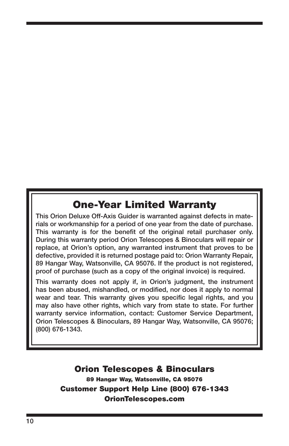 One-year limited warranty | Orion 5521 User Manual | Page 6 / 6