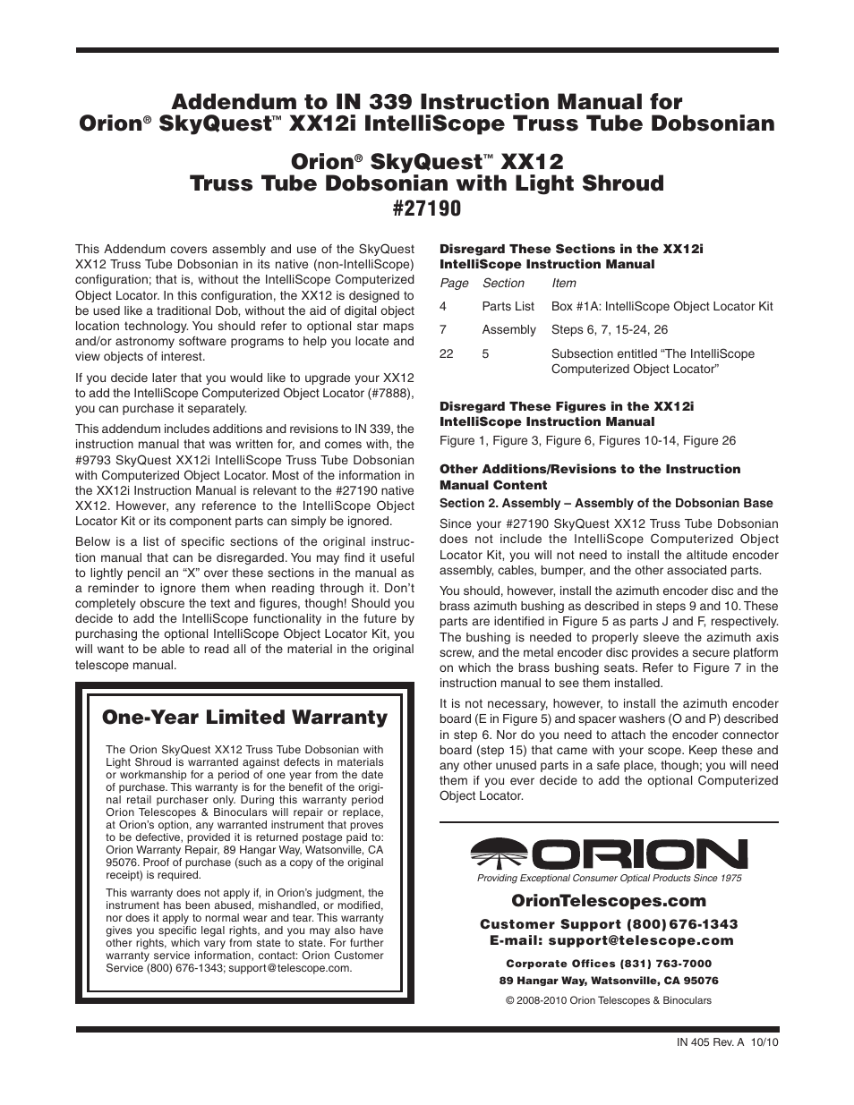 Orion SKYQUEST XX12I User Manual | 2 pages