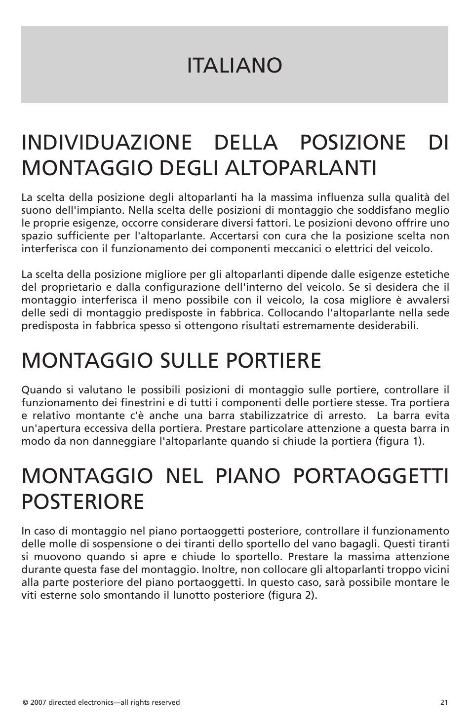 Montaggio sulle portiere, Montaggio nel piano portaoggetti posteriore | Orion CO650 User Manual | Page 18 / 24