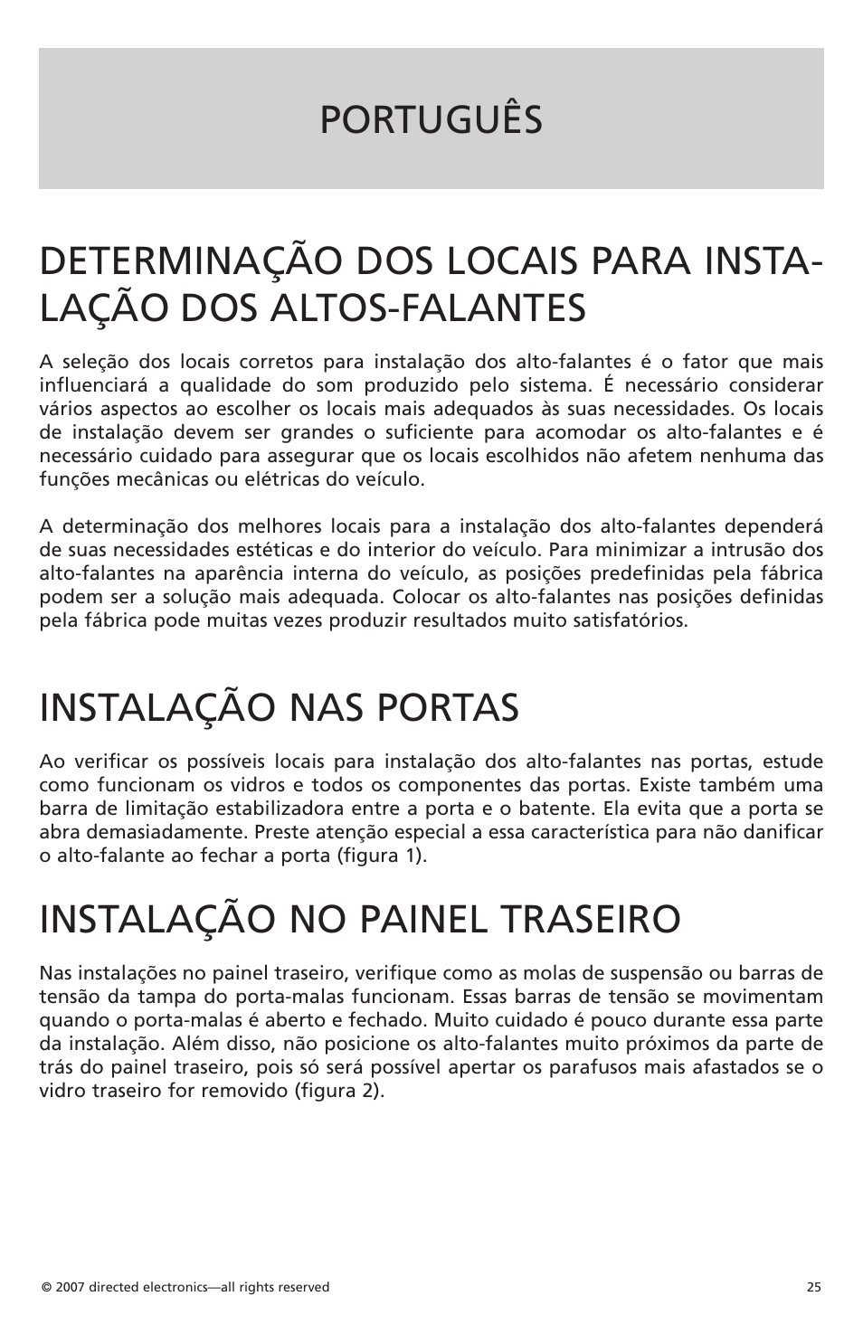 Instalação nas portas, Instalação no painel traseiro | Orion CO650 User Manual | Page 21 / 24