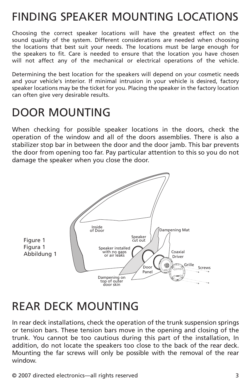 Finding speaker mounting locations, Door mounting, Rear deck mounting | Figure 1 figura 1 abbildung 1 | Orion CO650 User Manual | Page 4 / 24