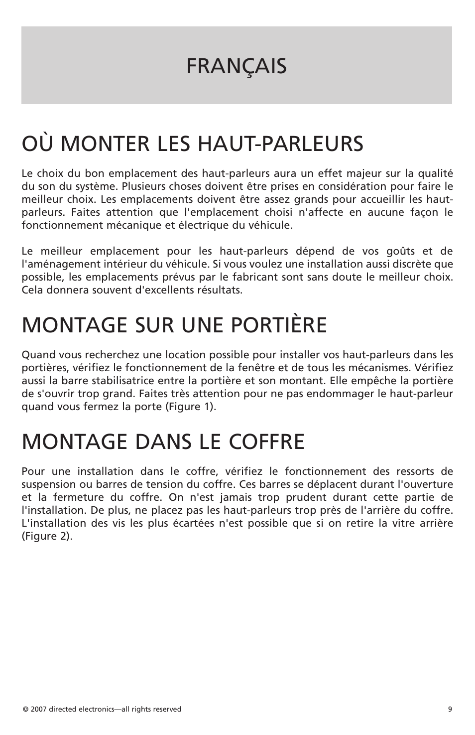Français où monter les haut-parleurs, Montage sur une portière, Montage dans le coffre | Orion CO650 User Manual | Page 9 / 24