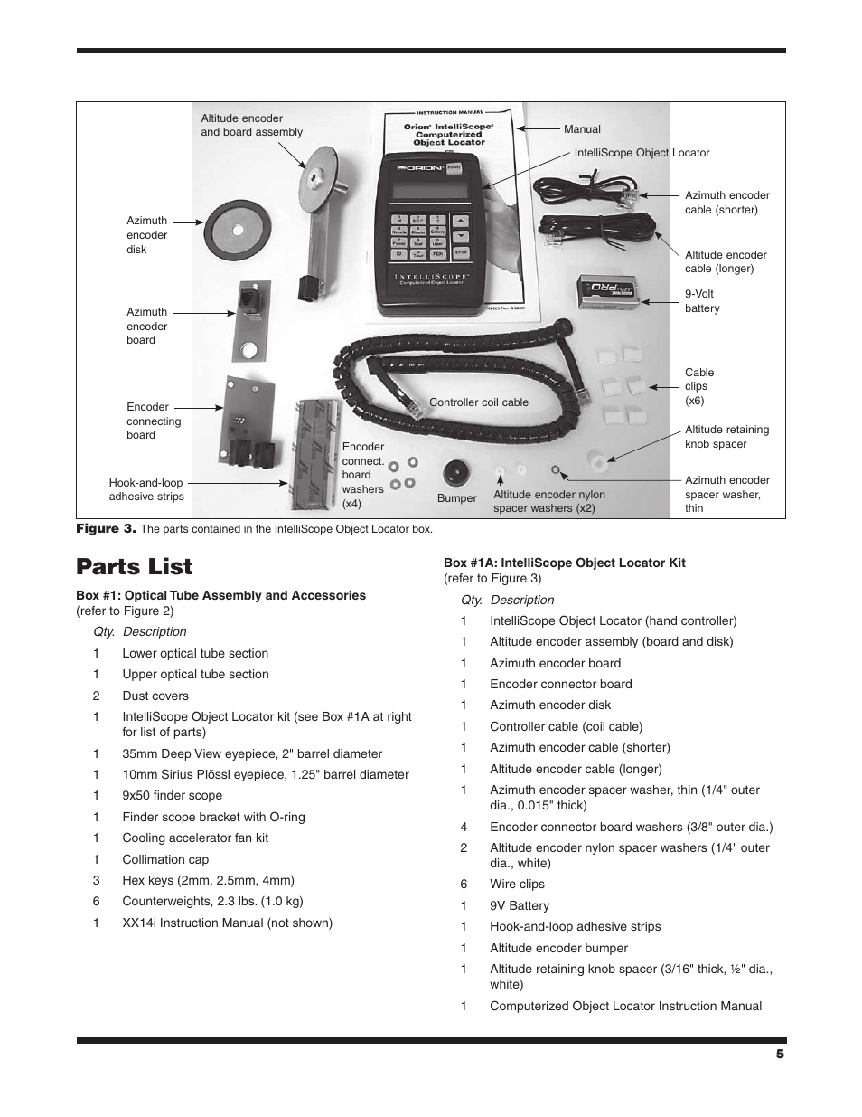 Parts list | Orion SKYQUEST XX14I User Manual | Page 5 / 34