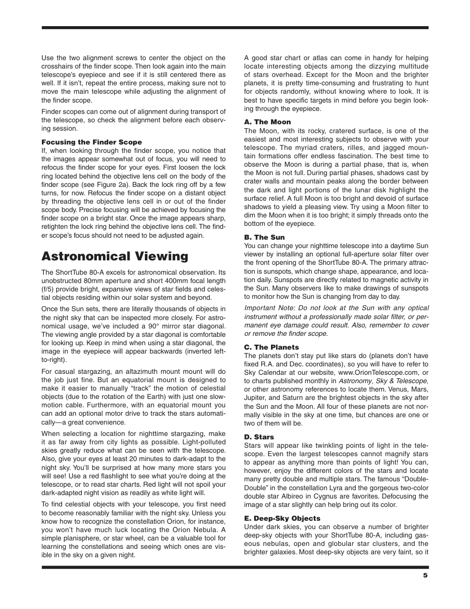 Astronomical viewing | Orion SHORTTUBE 80-A User Manual | Page 5 / 8