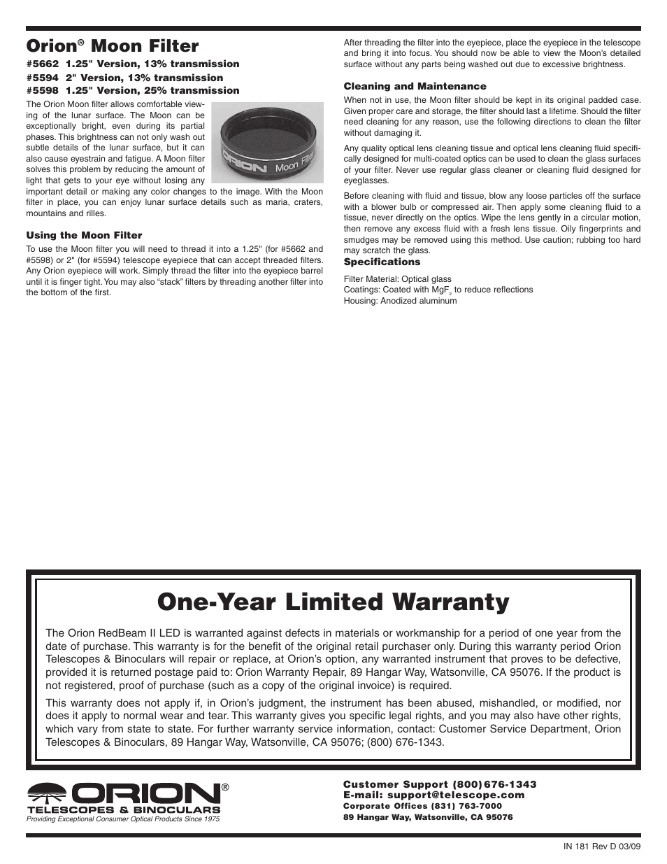 Orion 5662 User Manual | 1 page