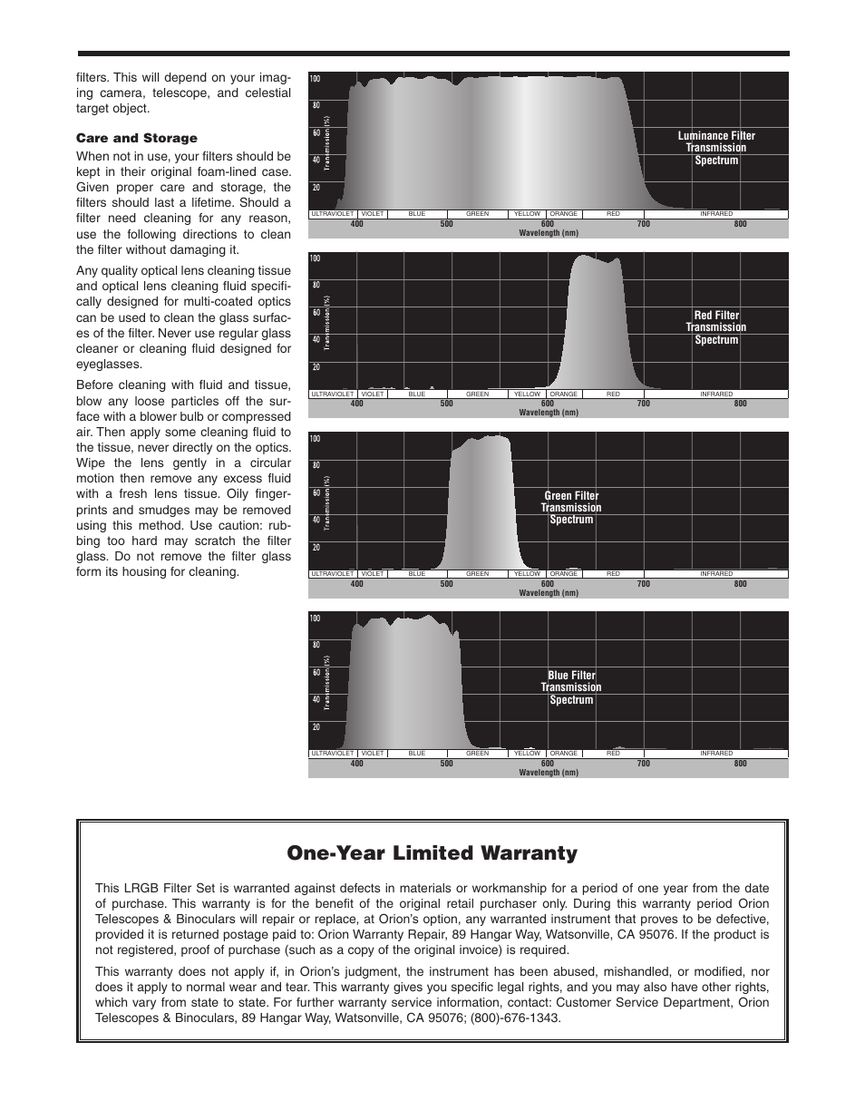 One-year limited warranty | Orion 5563 User Manual | Page 2 / 2