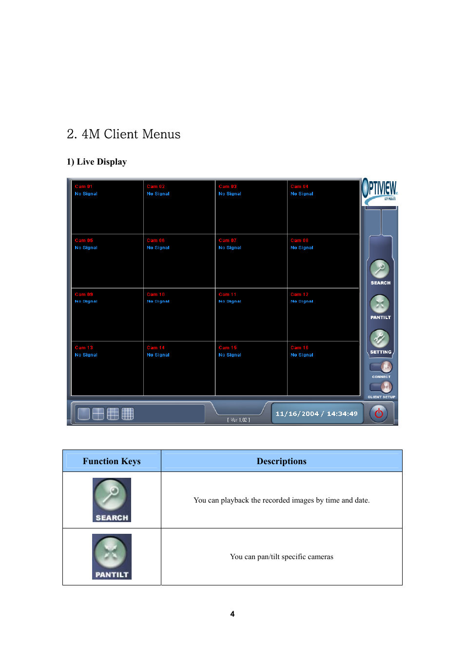 4m client menus | Optiview 4M User Manual | Page 4 / 14