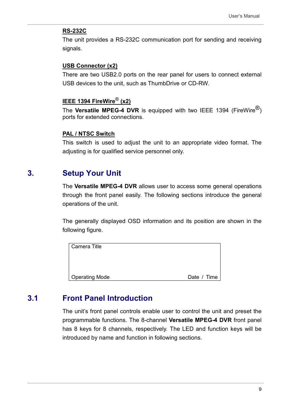 Setup your unit, 1 front panel introduction | Optiview DVR User Manual | Page 14 / 45