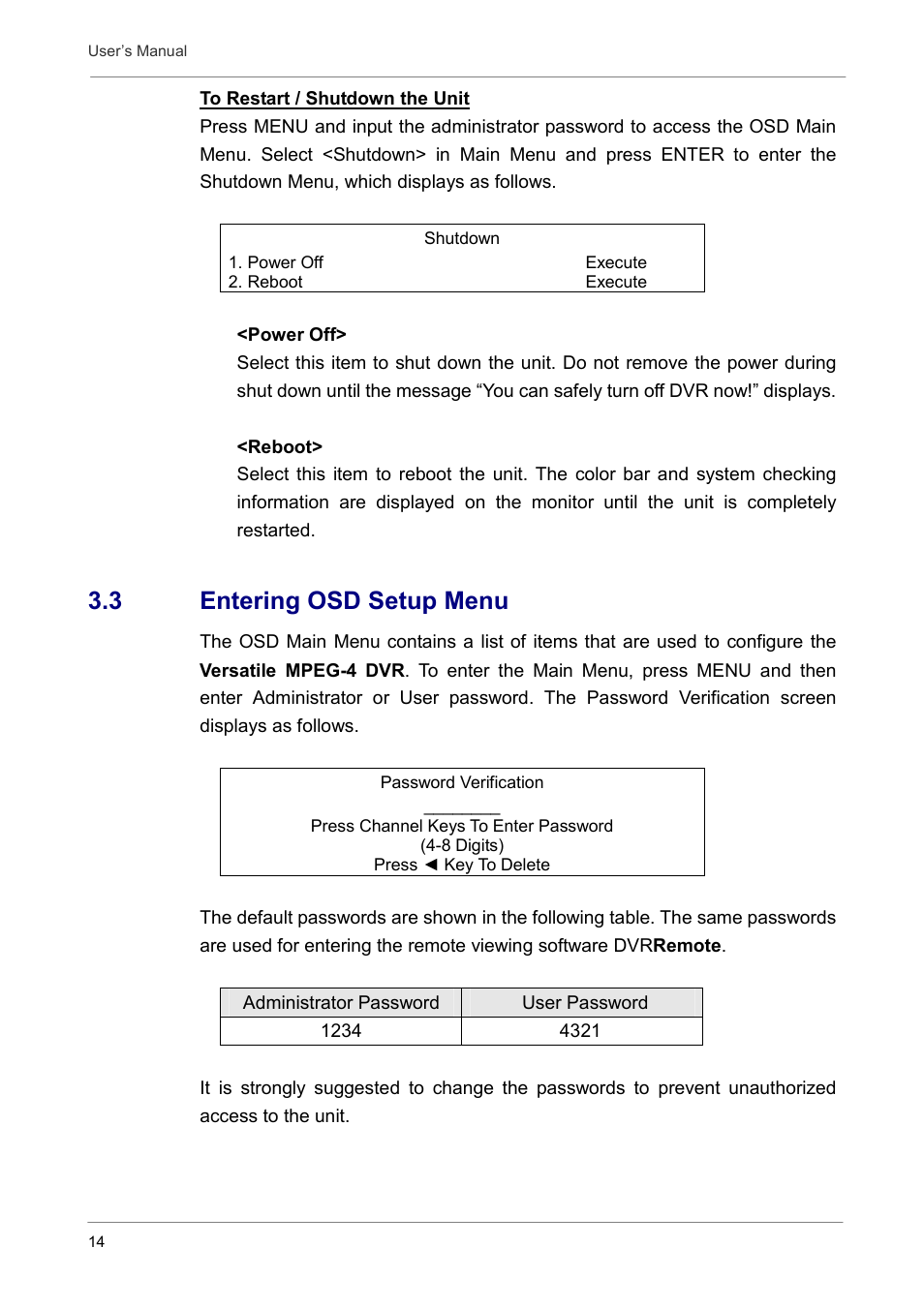 3 entering osd setup menu | Optiview DVR User Manual | Page 19 / 45