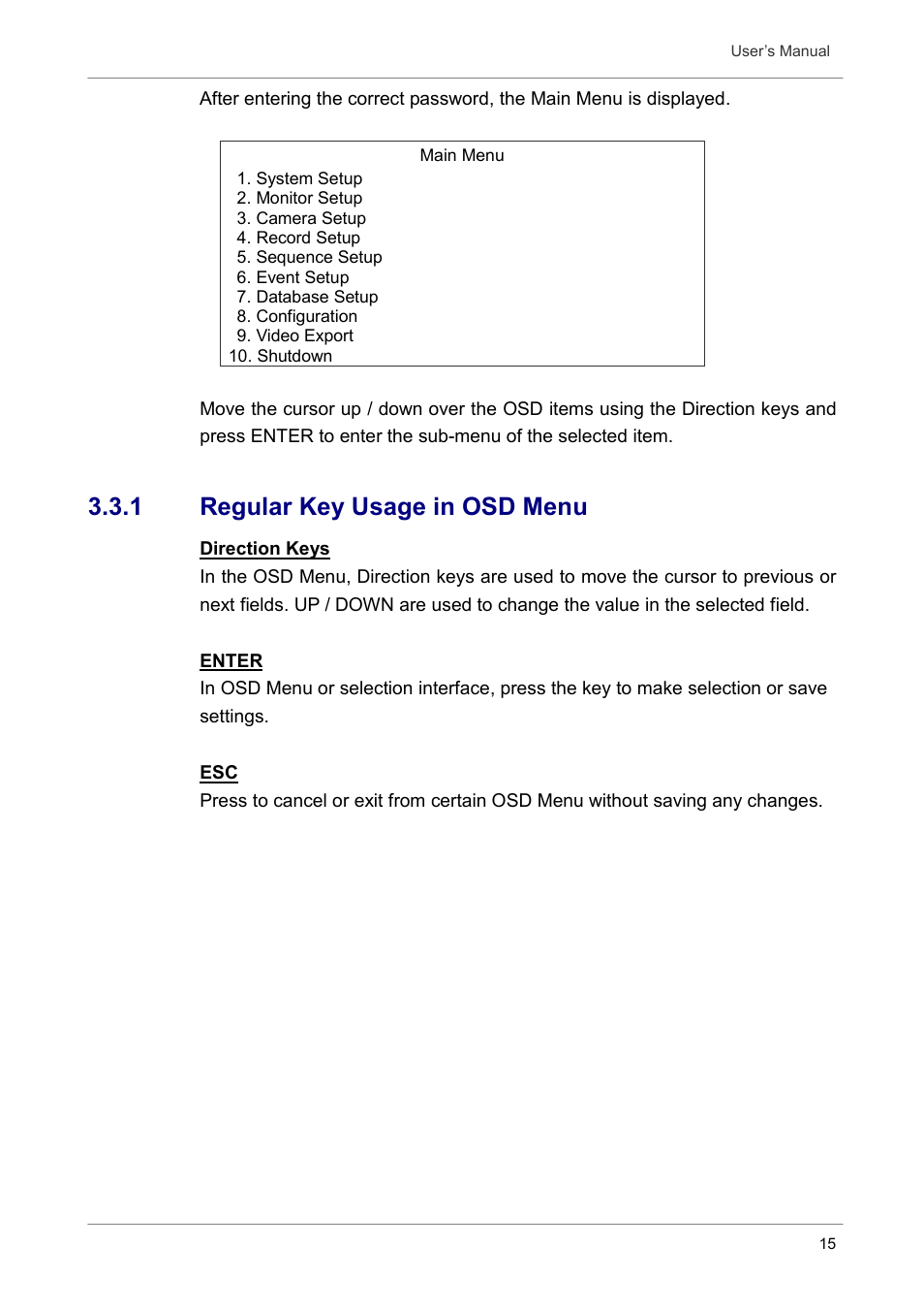 1 regular key usage in osd menu | Optiview DVR User Manual | Page 20 / 45