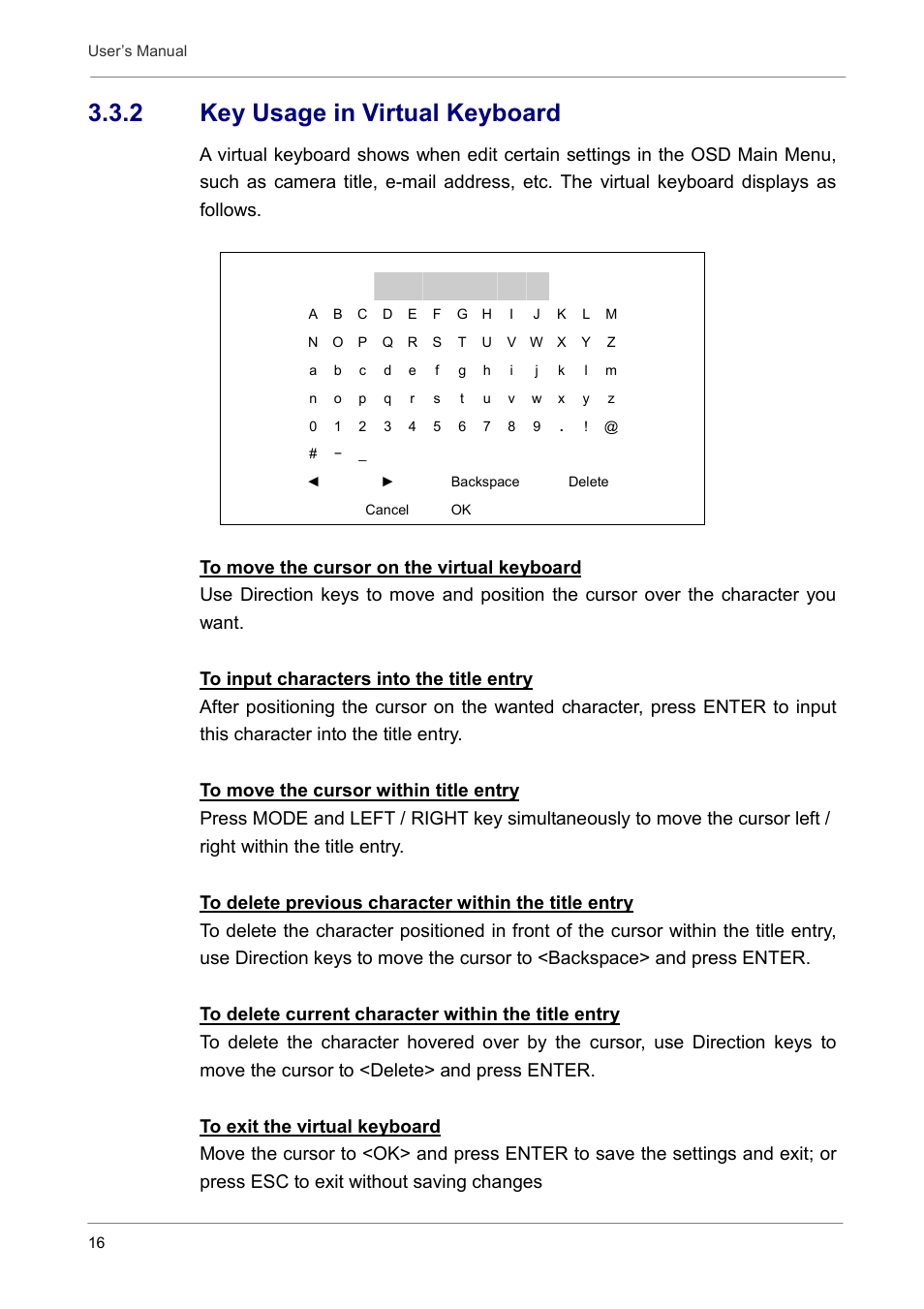2 key usage in virtual keyboard | Optiview DVR User Manual | Page 21 / 45