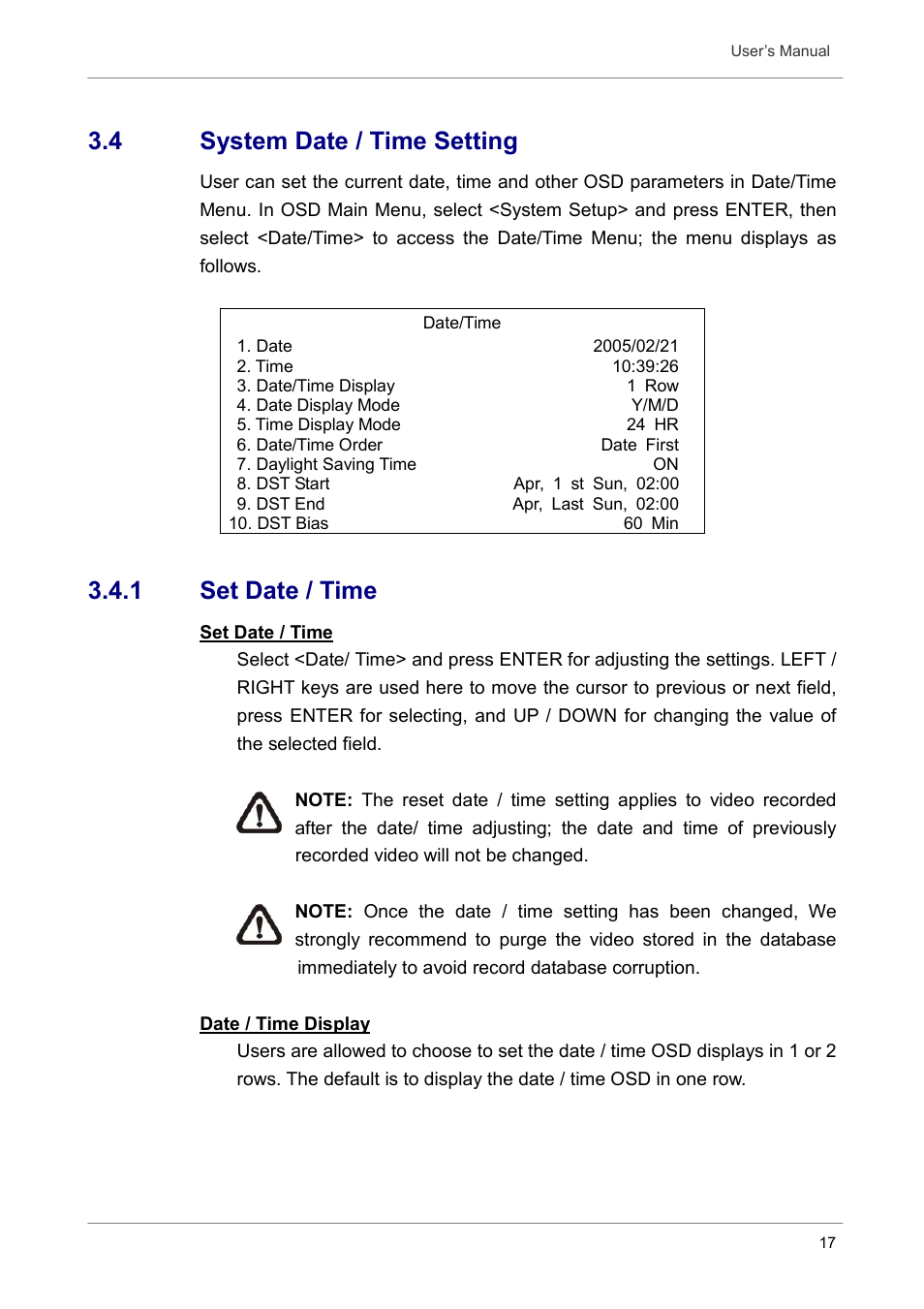 4 system date / time setting, 1 set date / time | Optiview DVR User Manual | Page 22 / 45