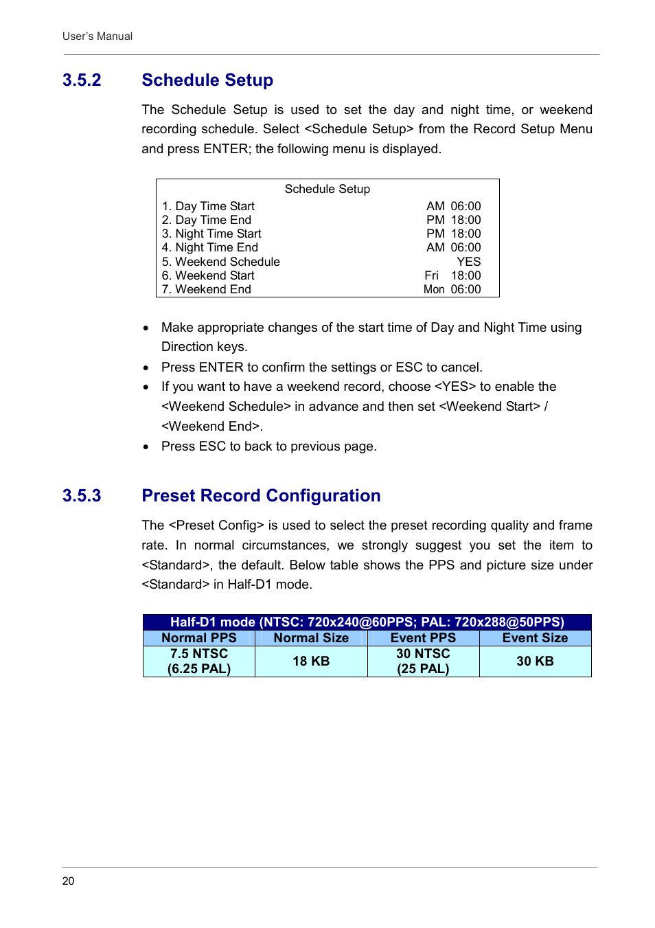 2 schedule setup, 3 preset record configuration | Optiview DVR User Manual | Page 25 / 45