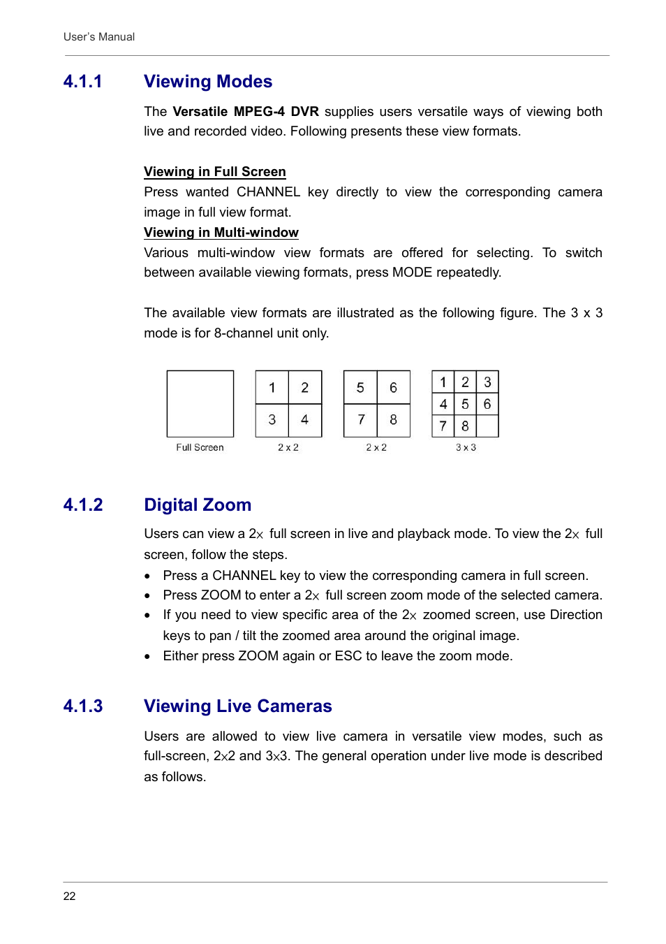 1 viewing modes, 2 digital zoom, 3 viewing live cameras | Optiview DVR User Manual | Page 27 / 45