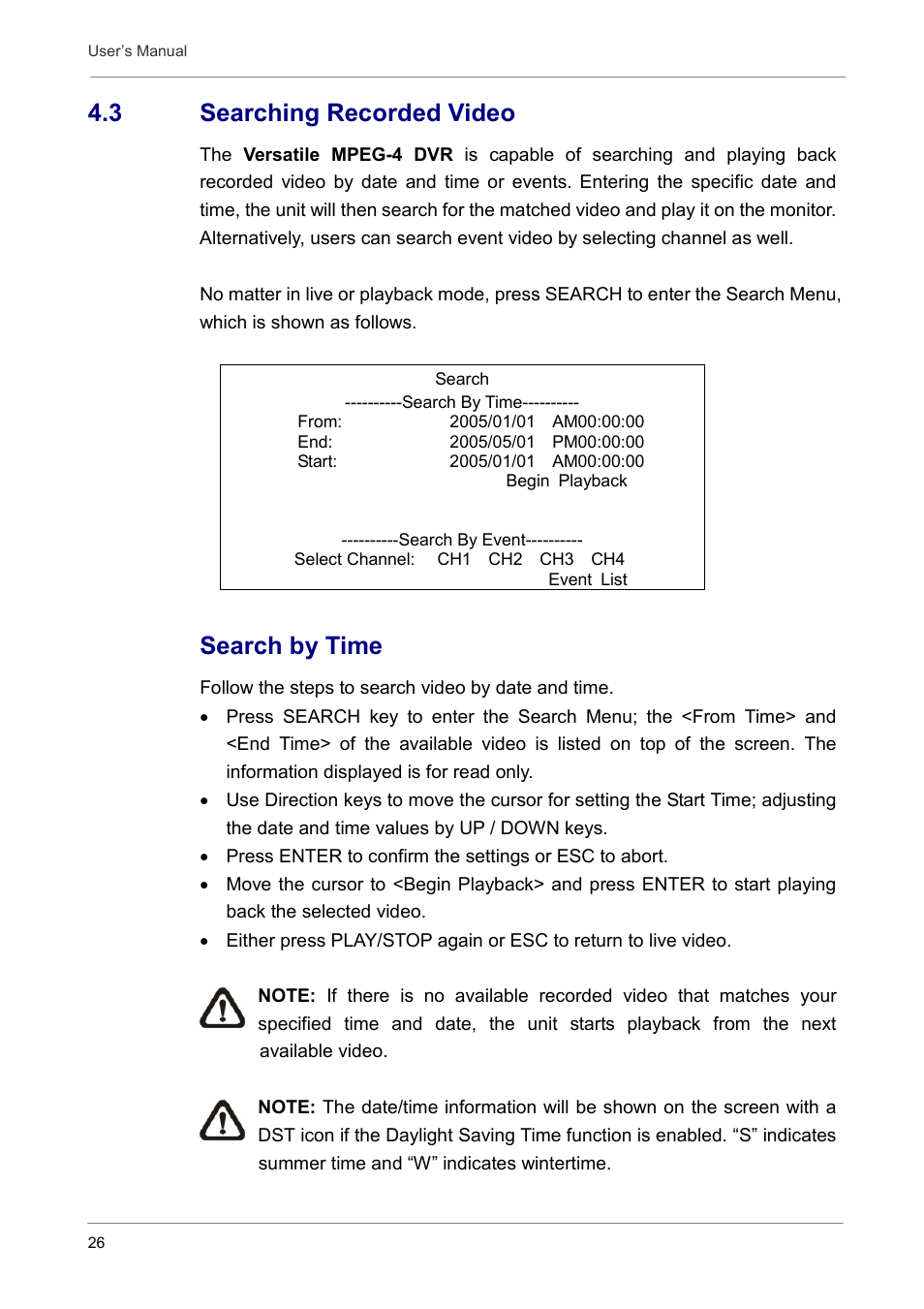 3 searching recorded video, Search by time | Optiview DVR User Manual | Page 31 / 45