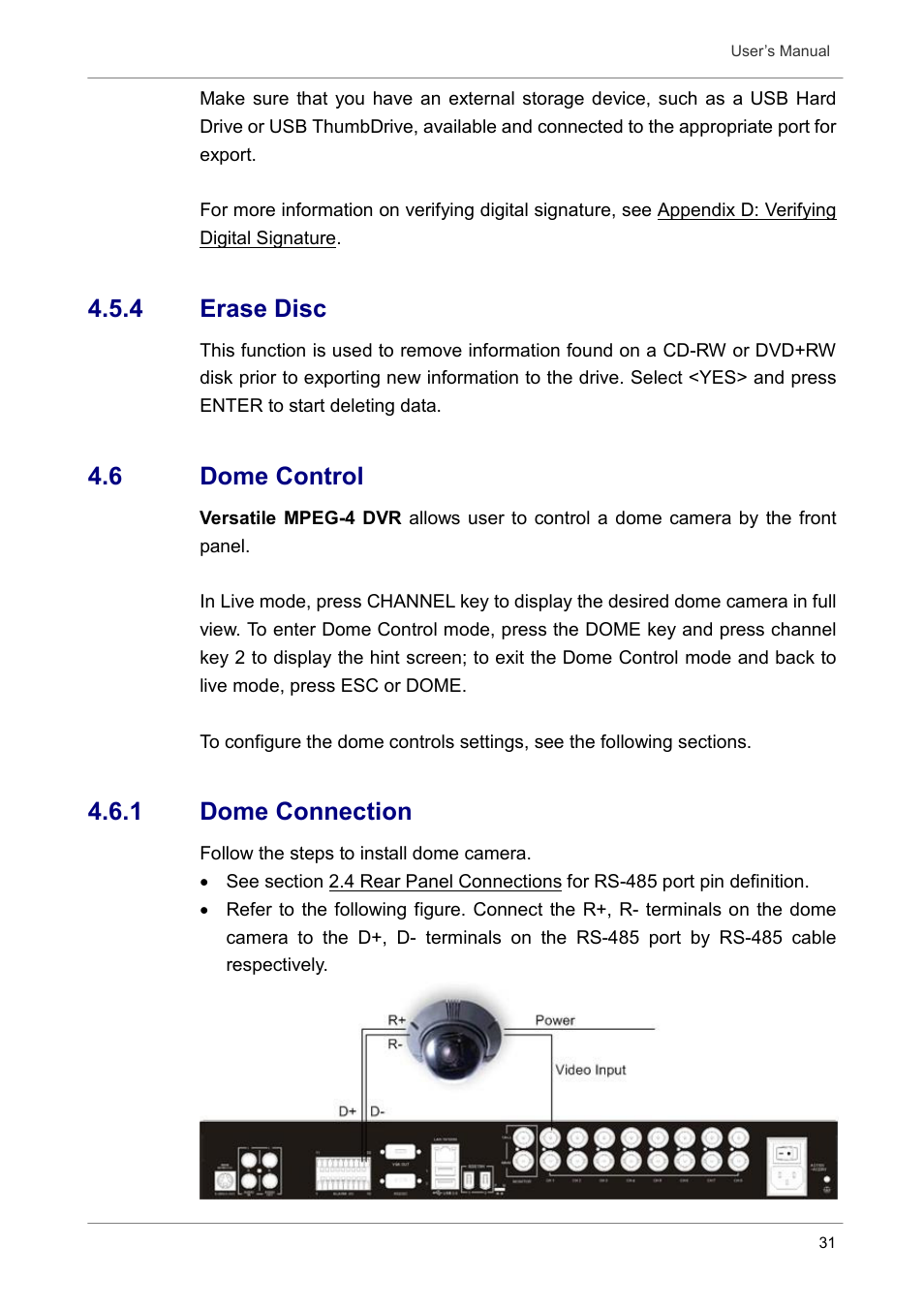 4 erase disc, 6 dome control, 1 dome connection | Optiview DVR User Manual | Page 36 / 45