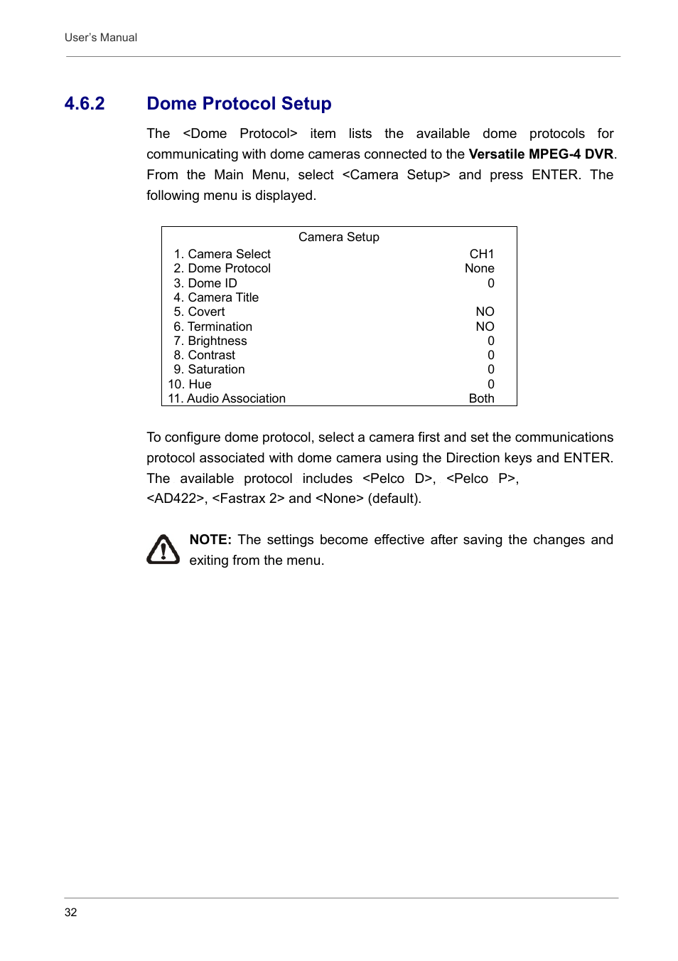 2 dome protocol setup | Optiview DVR User Manual | Page 37 / 45