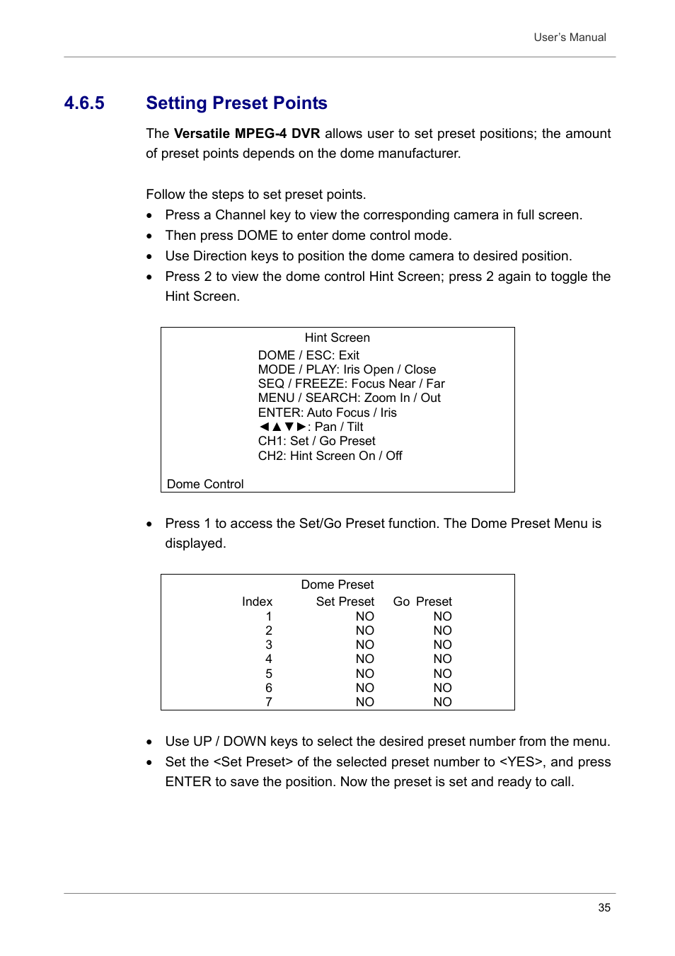 5 setting preset points | Optiview DVR User Manual | Page 40 / 45