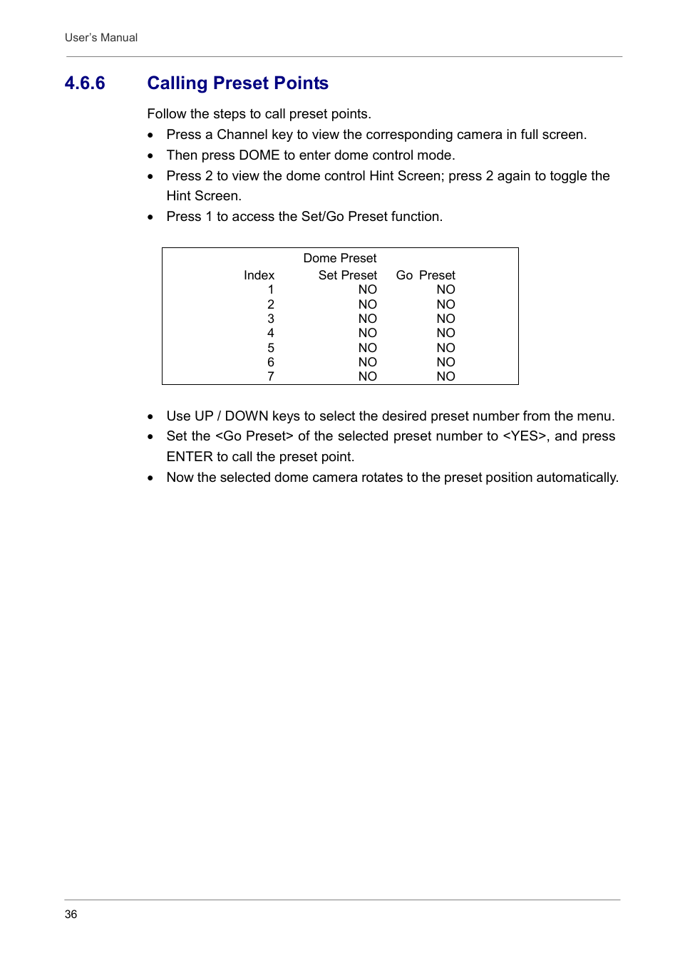 6 calling preset points | Optiview DVR User Manual | Page 41 / 45