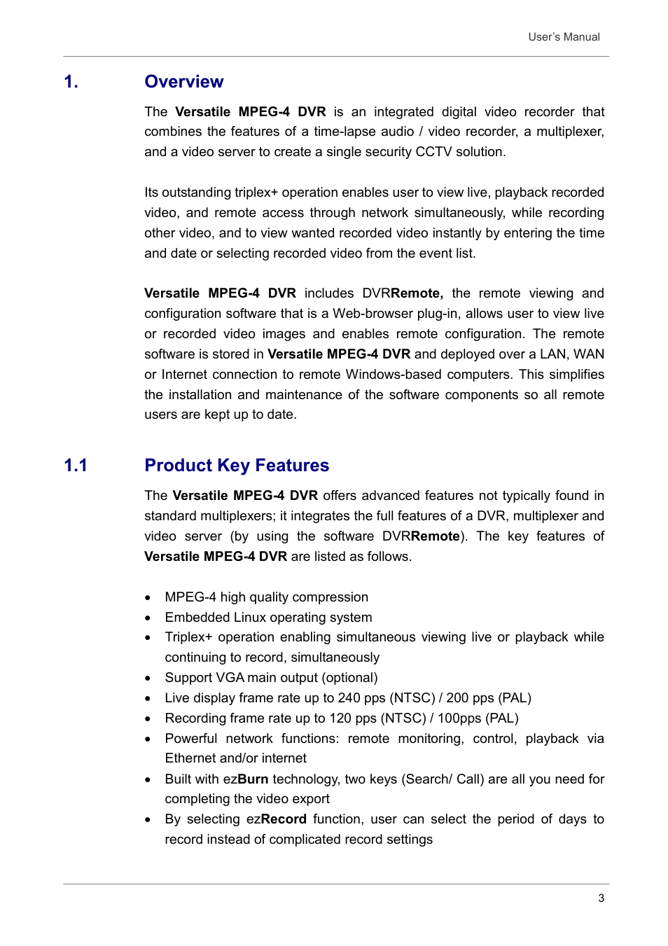 Overview, 1 product key features | Optiview DVR User Manual | Page 8 / 45