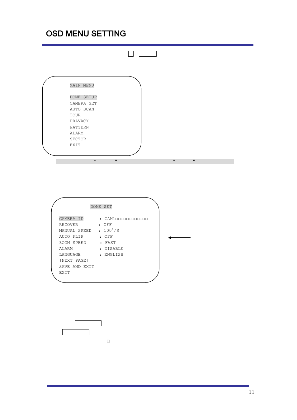 Osd menu setting, B. dome setup | Optiview Mini Speed Dome Camera User Manual | Page 11 / 31