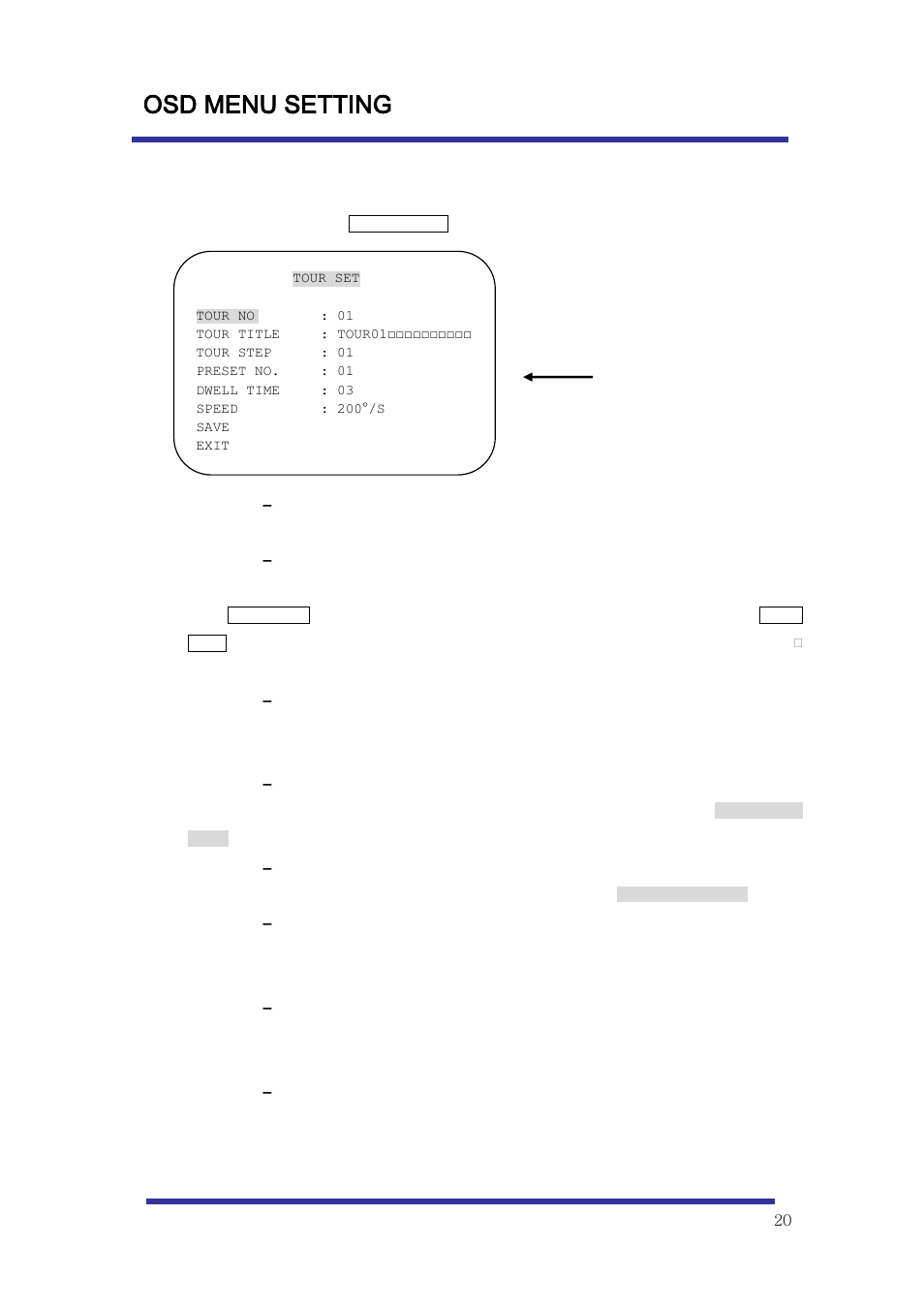 Osd menu setting, F. tour set | Optiview Mini Speed Dome Camera User Manual | Page 20 / 31