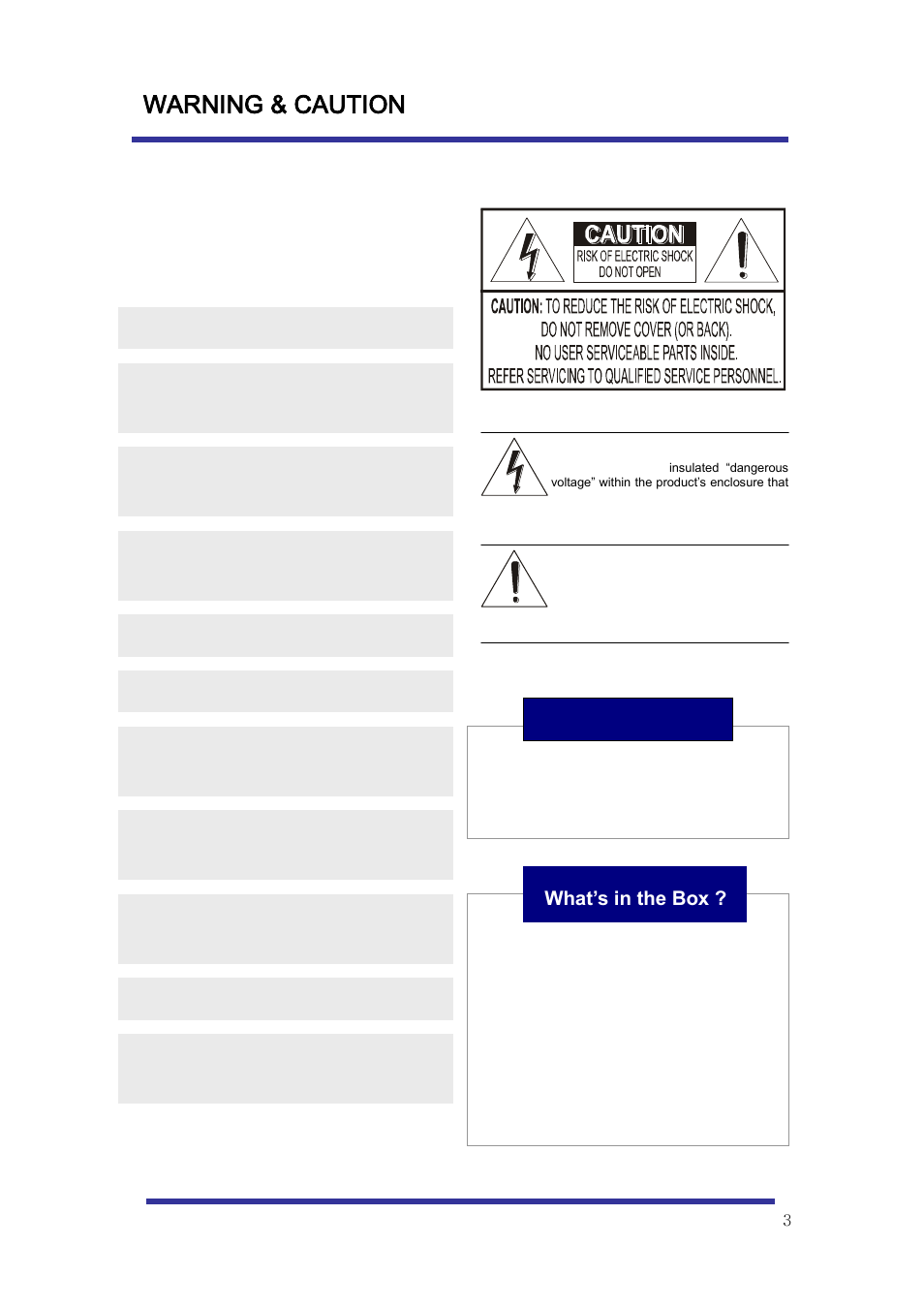 Warning & caution, Warning, What’s in the box | Optiview Mini Speed Dome Camera User Manual | Page 3 / 31