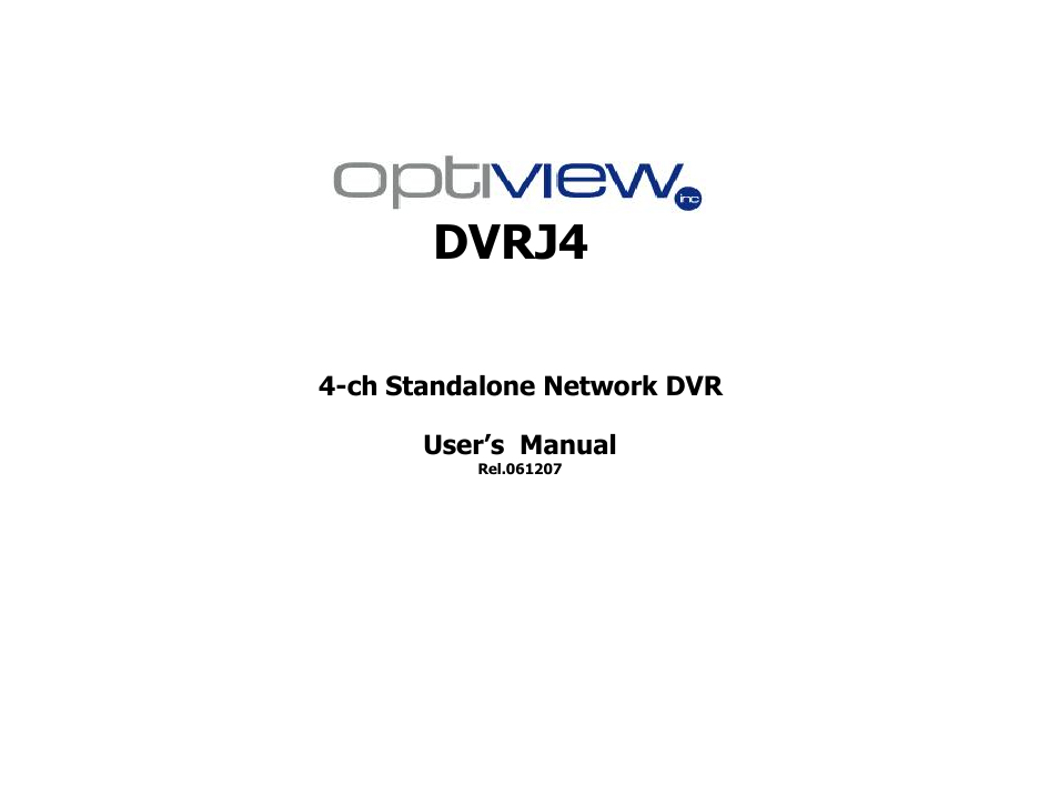 Optiview DVRJ4 User Manual | 44 pages