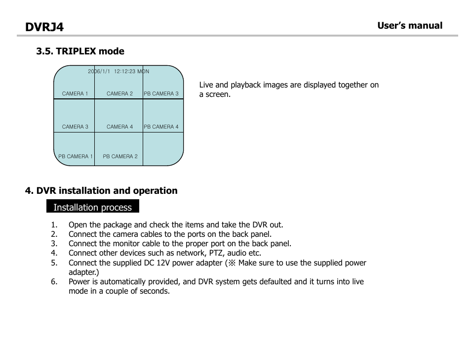 Dvrj4, Triplex mode, User’s manual | Optiview DVRJ4 User Manual | Page 14 / 44