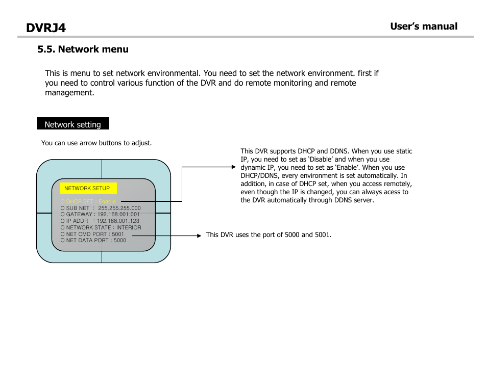 Dvrj4, Network menu, User’s manual | Optiview DVRJ4 User Manual | Page 28 / 44
