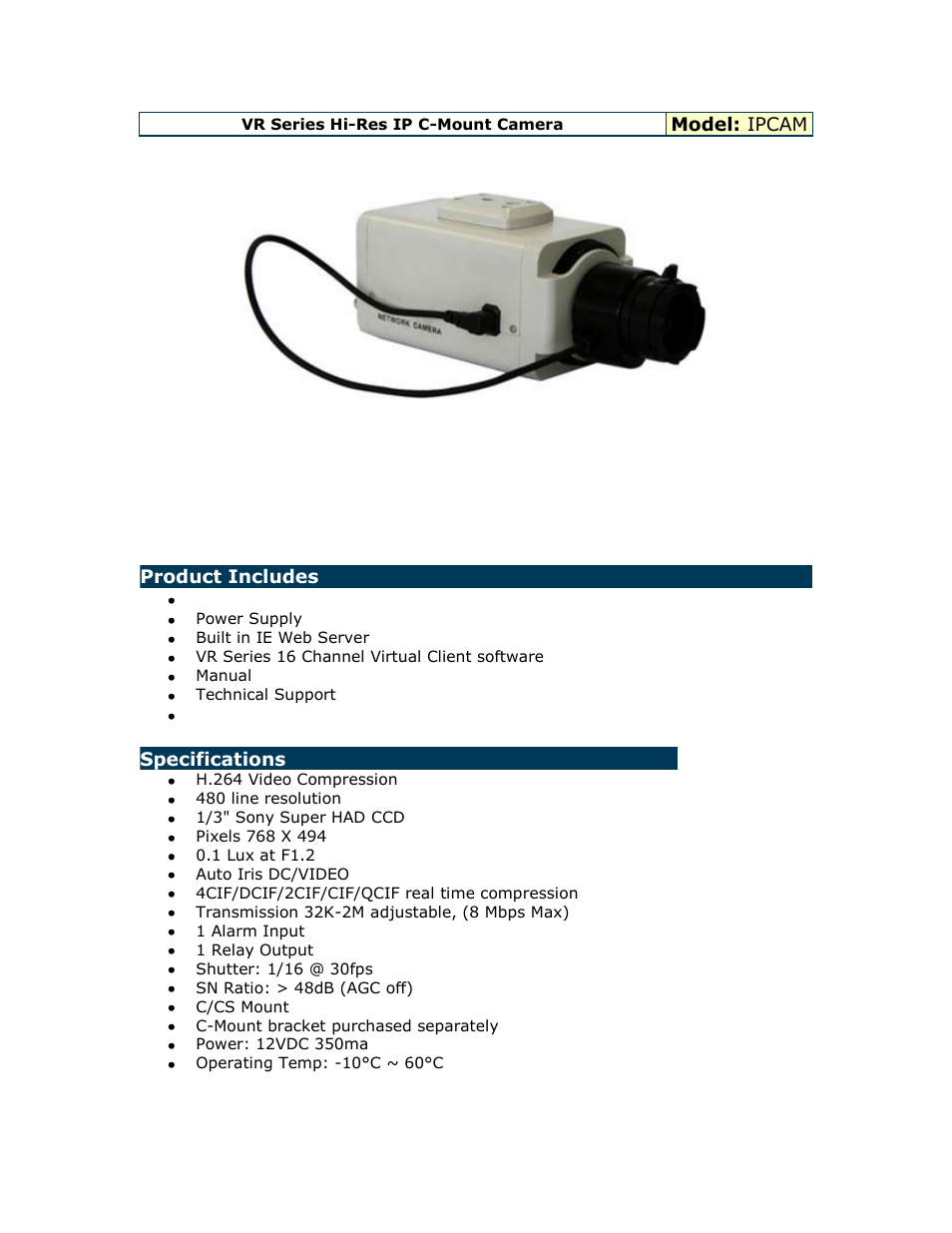 Optiview VR Series Hi-Res IP C-Mount Camera IPCAM User Manual | 1 page